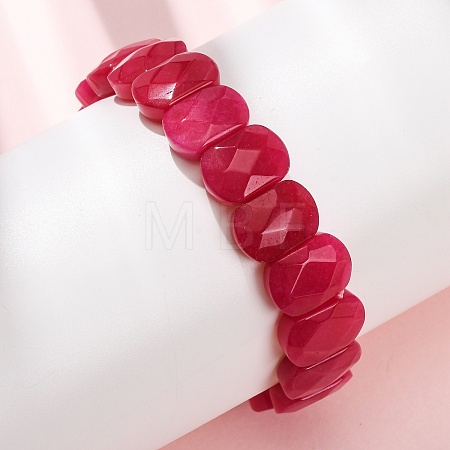 Dyed Natural White Jade Beaded Stretch Bracelets for Unisex G-K303-01K-01-1