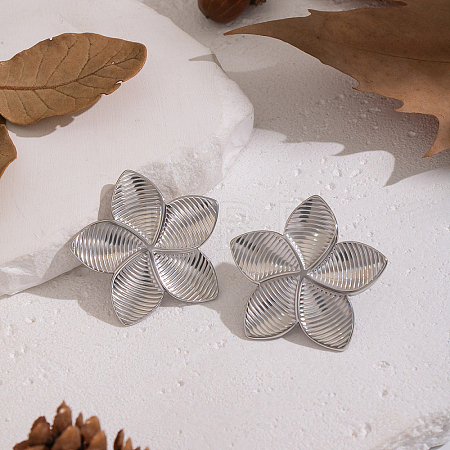 304 Stainless Steel Stripe Flower Stud Earrings BI3627-2-1