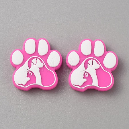 Paw Print Food Grade Eco-Friendly Silicone Beads SIL-WH0008-43B-1