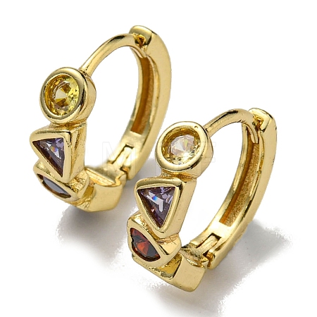 Rack Plating Brass Triangle Hoop Earrings with Cubic Zirconia EJEW-D063-06G-1