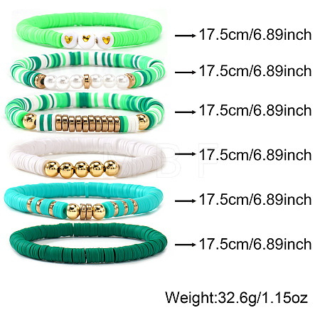6Pcs Saint Patrick's Day Polymer Clay Heishi Beads Stretch Bracelets for Women BK9964-10-1
