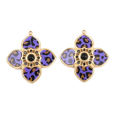 304 Stainless Steel & Resin & Natural Obsidian & Rhinestone Pendants STAS-G394-13G-02-1