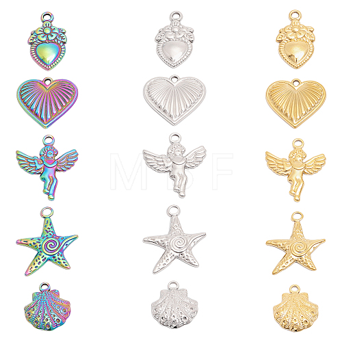 15Pcs 15 Styles 304 Stainless Steel Pendants STAS-CA0001-97-1