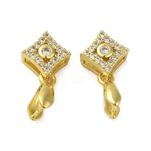 Rack Plating Brass Micro Pave Clear Cubic Zirconia Ice Pick Pinch Bails KK-K340-32G-1