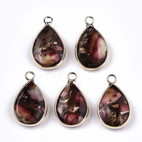 Teardrop Assembled Synthetic Bronzite and Regalite/Imperial Jasper Pendants G-N330-022-D07-1