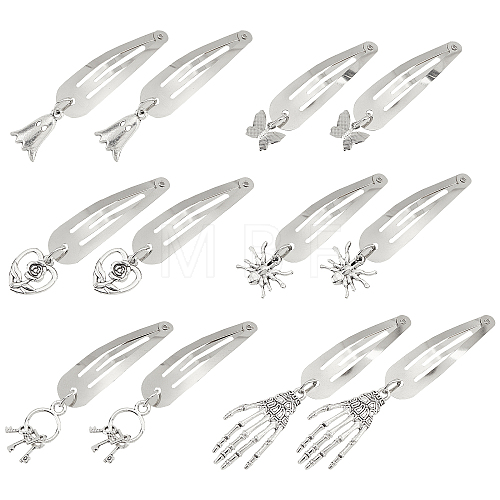 6 Pairs 6 Styles Alloy Snap Hair Clips for Woman Girls OHAR-CP0001-12-1
