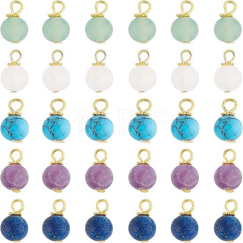 60Pcs Frosted Natural & Synthetic Gemstone Charms FIND-FH0004-55-1