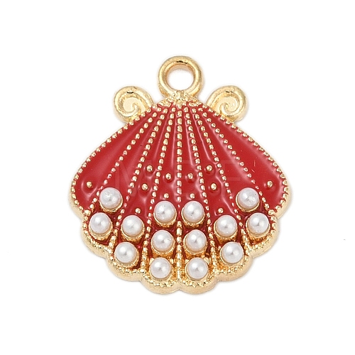 Alloy Enamel Pendants with Plastic Imitation Pearl FIND-Z070-04G-01-1