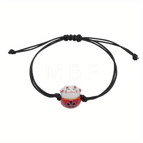 Cute Porcelain Lucky Cat Braided Bead Bracelets X-DE1340-1