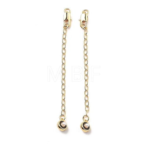 Brass Enamel ABS Imtation Pearl End with Chain KK-B129-27G-02-1