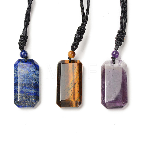 Natural Mixed Gemstone Rectangle Pendant Necklace with Nylon Cord for Women NJEW-C001-01B-1