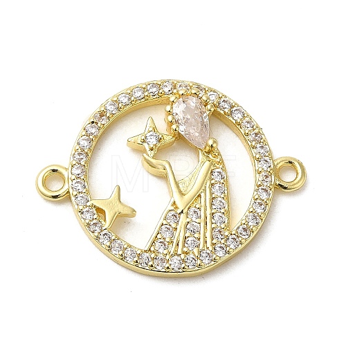 Rack Plating Brass Micro Pave Clear Cubic Zirconia Connector Charms KK-K377-23G-1