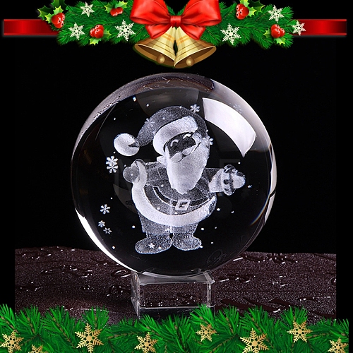 Christmas Inner Carving Santa Claus Glass Crystal Ball Diaplay Decoration PW-WG3B8EC-01-1