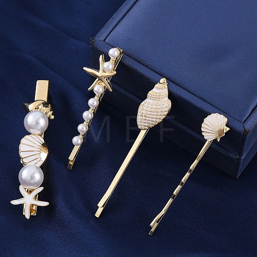 Conch/Starfish/Shell Shape Alloy Hair Bobby Pin Sets AJEW-A056-02E-1