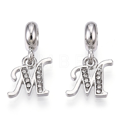 Platinum Rack Plating Alloy Rhinestone European Dangle Charms PALLOY-T048-36P-M-1