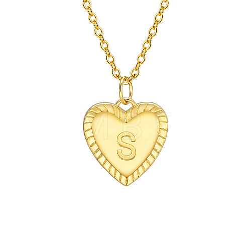 Golden Tone Brass Cable Chain Letter Heart Pendant Necklaces for Women PW-WG67FD6-19-1