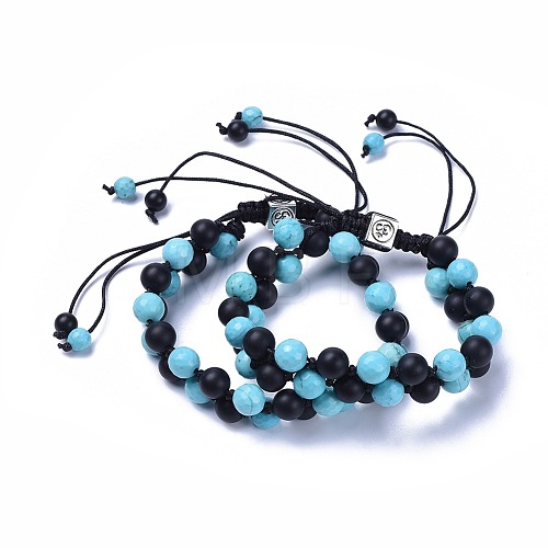 Synthetic Turquoise & Natural Black Agate Braided Bead Bracelets BJEW-JB04224-03-1