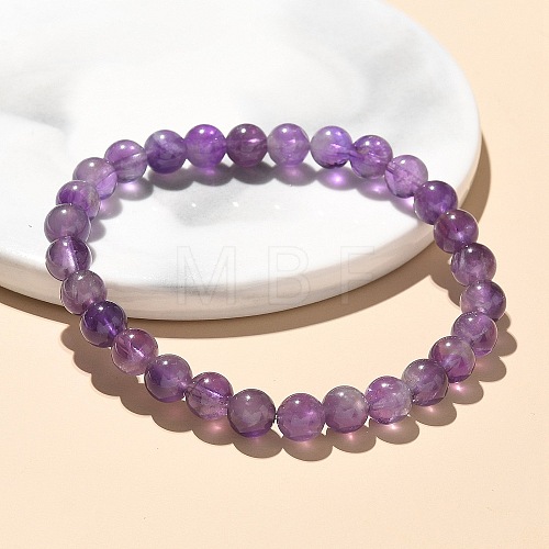 Natural Amethyst Bead Stretch Bracelets X-BJEW-K212-A-034-1