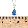 925 Sterling Silver Sapphire Rhinestone Teardrop Pendant Necklace for Women NJEW-V013-01P-5