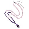 Natural Amethyst & Rose Quartz Graduated Beaded Round Pendant Adjustable Braided Necklaces for Yoga and Aromatherapy HY9299-3-1