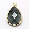 Golden Tone Brass Glass Teardrop Pendants GLAA-M006-A-11G-1