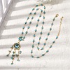 Boho Brass Resin Blue Evil Eye Pendant Necklaces with Dyed Natural Howlite Chip Tassel NJEW-L014-01G-1