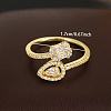 Brass Micro Pave Cubic Zirconia Teardrop & Rectangle Cuff Open Rings for Women WG82DA3-01-3