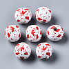 Painted Natural Wood European Beads WOOD-S057-059-1