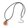 Halloween Theme Wood Pumpkin Pendant Necklaces NJEW-JN04847-4