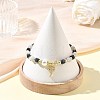Brass Micro Pave Clear Cubic Zirconia Charm Natural Aquamarine Round and Faceted Cube Lapis Lazuli Beaded Stretch Bracelets for Women BJEW-JB14378-02-2