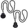 2Pcs 2 Styles Natural Obsidian Buddha Pendant Beaded Necklaces NJEW-UN0001-91-1