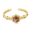 Hexagon Brass Pave Natural Cherry Blossom Agate & Cubic Zirconia Cuff Bangles for Women BJEW-Z172-01G-05-4