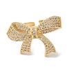 Bowknot Brass Micro Pave Clear Cubic Zirconia Open Cuff Rings for Women RJEW-C098-17G-2