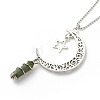 Natural Chinese Southern Jade Bullet with Alloy Moon and Star Pendant Necklace NJEW-JN03912-06-5