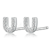 Anti-Tarnish Rhodium Plated 925 Sterling Silver Initial Letter Stud Earrings HI8885-21-1