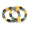 Column Natural Pyrite & Green Aventurine & Tiger Eye & Dyed Orange Quartz Beads Stretch Bracelets for Women Men BJEW-A148-01A-22-4