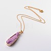 Natural Drusy Agate Teardrop Pendant Necklaces NJEW-JN01119-2