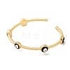 Real 18K Gold Plated Brass Enamel Evil Eye Open Cuff Bangles for Women BJEW-S147-14G-B-2