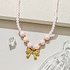 Summer Beach 304 Stainless Steel Pendant Plastic Round Beaded Necklaces for Women WGF027E-02-1