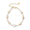 Natural Cultured Freshwater Pearl & Brass Beaded Bracelets for Women BJEW-JB13367-2