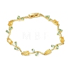 Brass Glass Flower Link Chain Bracelets KK-CBA7DFA-01G-10-4