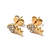 Rhinestone Fishbone Stud Earrings with 316 Surgical Stainless Steel Pins EJEW-A081-13G-2