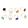 304 Stainless Steel with Glass Cuff Rings for Women RJEW-K309-41C-5