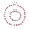 Rondelle Cherry Quartz Glass Links Bracelets & Necklaces Sets SJEW-JS01295-01-1