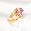 Brass Micro Pave Glass Cuff Rings for Women LS-RJEW-K312-05G-3