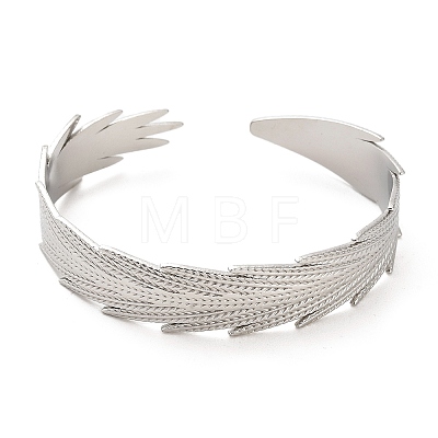 304 Stainless Steel Feather Cuff Bangles BJEW-G694-03P-1