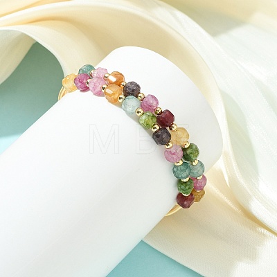 Cube Natural Tourmaline & Freshwater Pearl Beaded Copper French Wire Wrap Cuff Bangles BJEW-JB13984-01-1