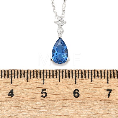 925 Sterling Silver Sapphire Rhinestone Teardrop Pendant Necklace for Women NJEW-V013-01P-1