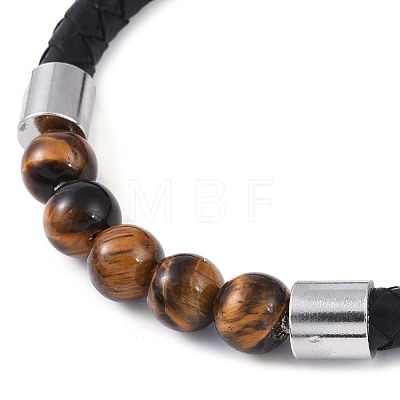 Round Natural Tiger Eye Bead Bracelets BJEW-A009-08P-01-1