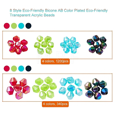 8 Style Bicone AB Color Plated Eco-Friendly Transparent Acrylic Beads TACR-YW0001-37B-1